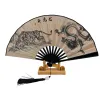 Black dragon-patterned folding fan, handcrafted bamboo frame, solid color, classical, portable and collectible Item Picture